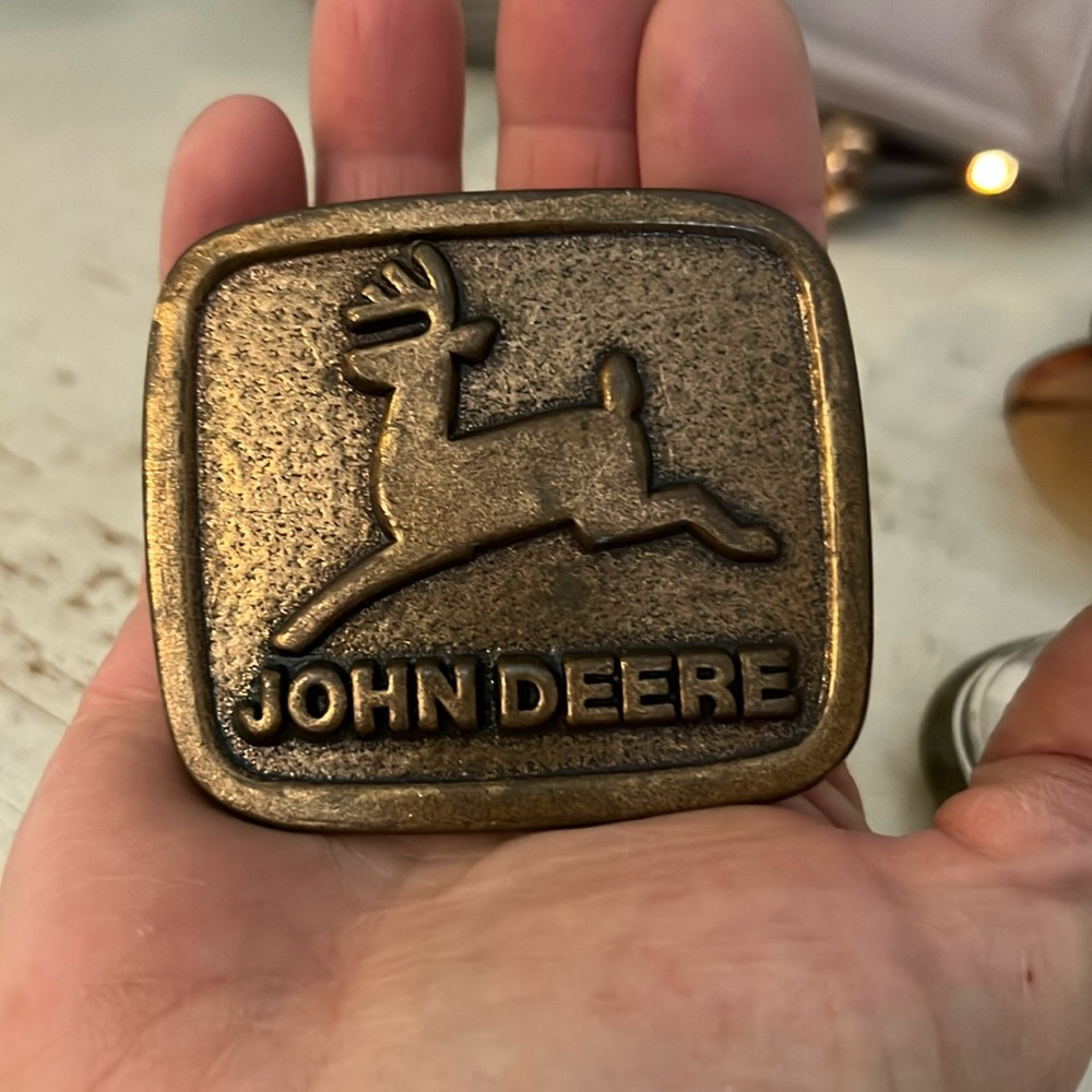 Vintage John Deere brass belt buckle